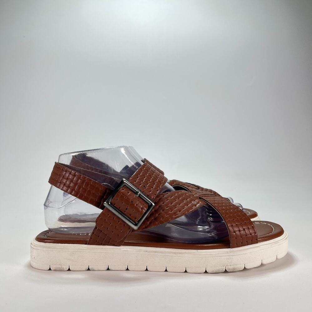 Kelsi Dagger Brooklyn KDB Brown Woven Leather Platform Sandals Womens Size 8.5M